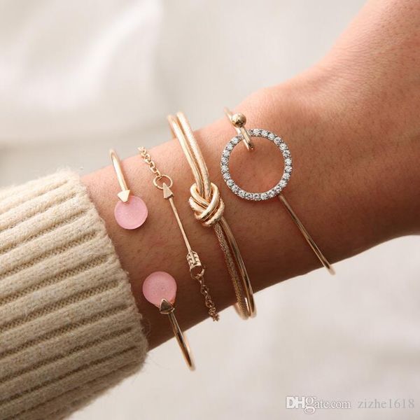 

браслет 4 чехлов комплект женский золотой моды и серебряный бриллиант завязанный пляжная вечеринка лета ювелирных изделий популярные оптом, Silver