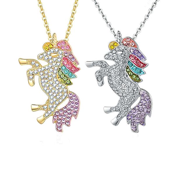 Elmas Unicorn Tasarımcı Kolye Kolye Lüks Takı Kadınlar Kolye Kristal Rhinestone At Hayvan Kız Anime Charm ile bağlantı zinciri