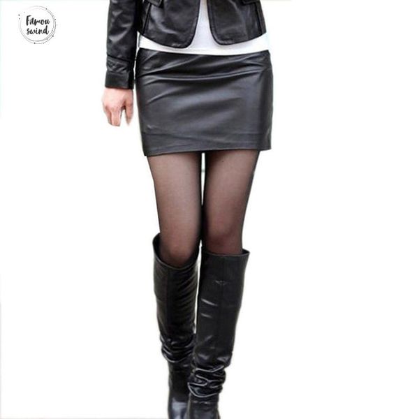 

юбки sexy женщины pu высокой талией тонкий карандаш bodycon короткие мини-юбки lady tight stretch черный midi кожа ol clubwear, Black