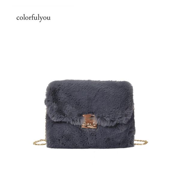 

woman handbags faux fur shoulder bag solid color chain messenger bag women plush square clutches
