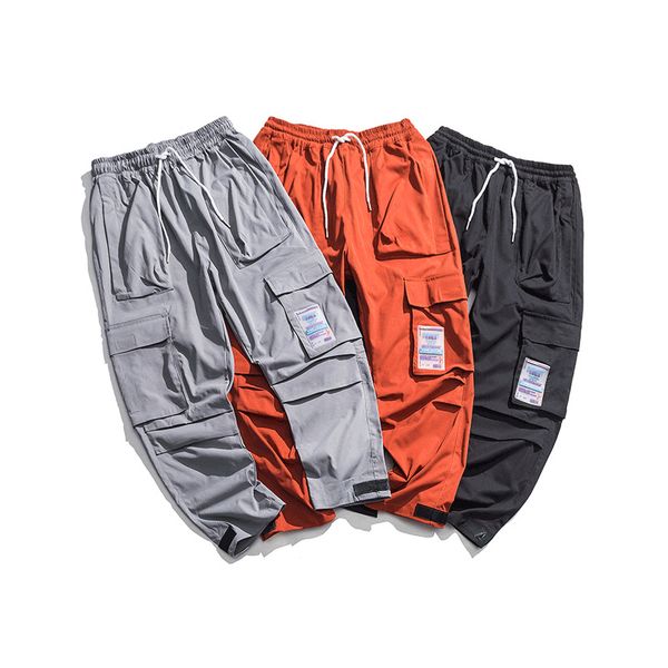 

2019 spring and summer new korean version of the men's couple tooling large pocket casual trend sweatpants joggers streetwear, Black