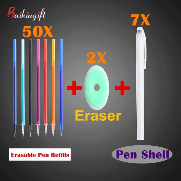

59pcs/set erasable pen refill set gel pen shell washable handle 0.5mm 7colors ink erasable pens refill rod for school office