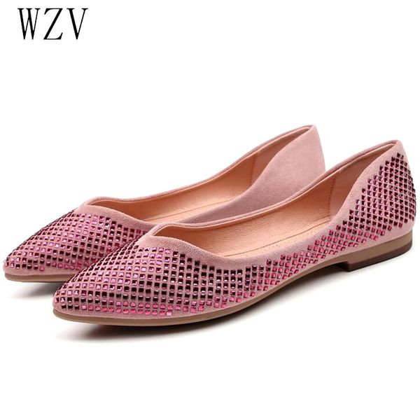 

women shoes casual shoes crystal flats pointed toe women's suede ballet flats flat ballerina loafers h342, Black