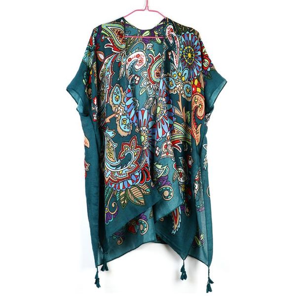 

2020 summer tassel long cardigan women kimono vintage floral print beach boho blouse kimono praia mujer shirt feminino blusa, White