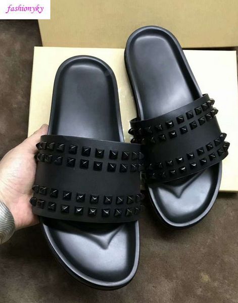 

donna red bottom slippers designer luxury red bottoms shoes womens rivet junior spikes flatslipperswith box, Black