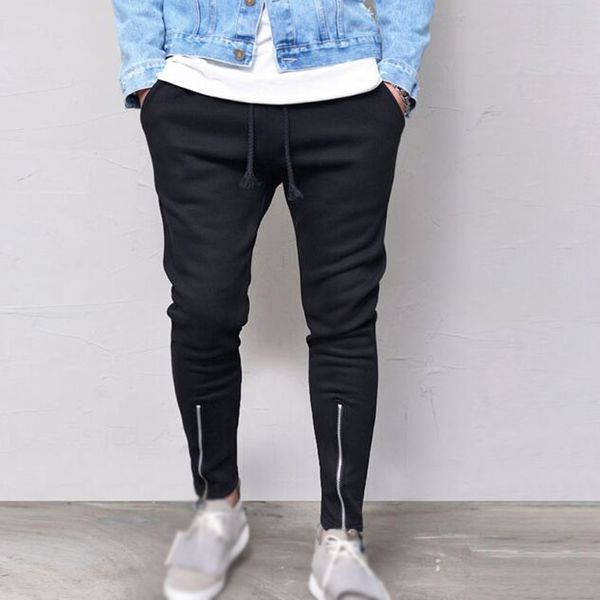 

men pants elastic waist drawstring solid pencil slim fit fitness gym workout casual sports sweatpants plus size, Blue