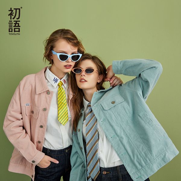 

toyouth women turn collar loose parkas mujer cotton long sleeve jackets coats letter casual solid chaqueta mujer 2019 autumn, Tan;black