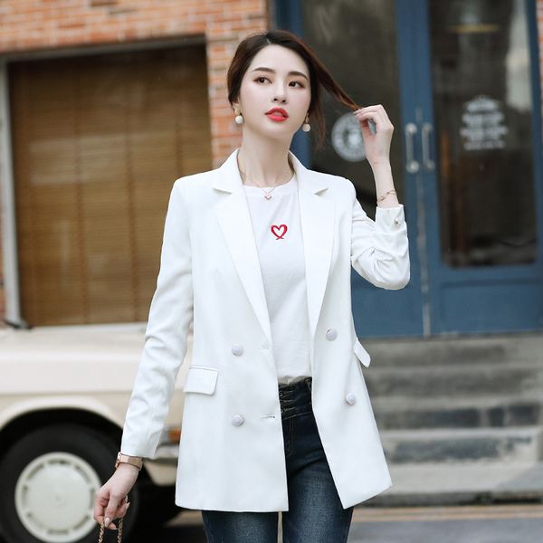 

small suit jacket 2019 autumn new casual fashion temperament waist thin solid color double-breasted suit ladies shirt, White;black