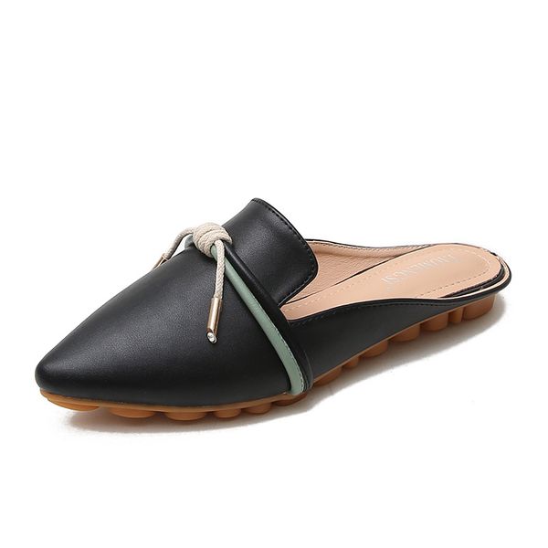 

2020 new muller shoes, female ribbon bow bow slippers, female pointed sandals and slippers aike asia, Black