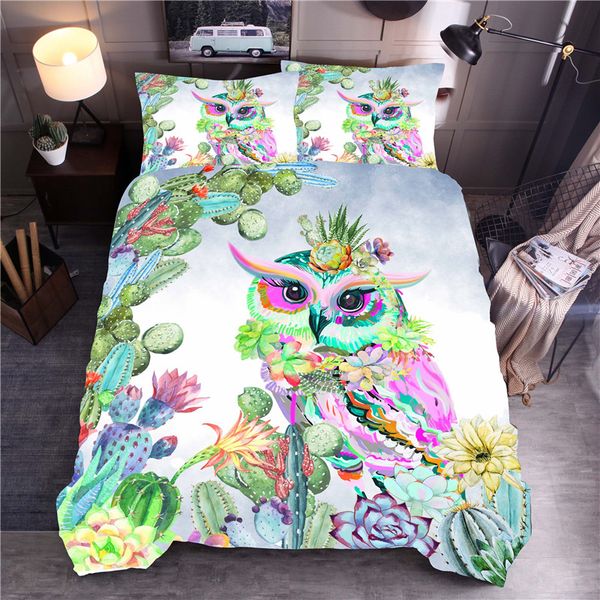 

owl printed bedding set cactus tropical duvet cover sets  king quilt cover bed linen