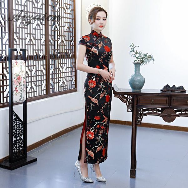 

oriental style retro long cheongsam black chinoise slim qi pao women chinese traditional clothing dress qipao robe orientale, Red