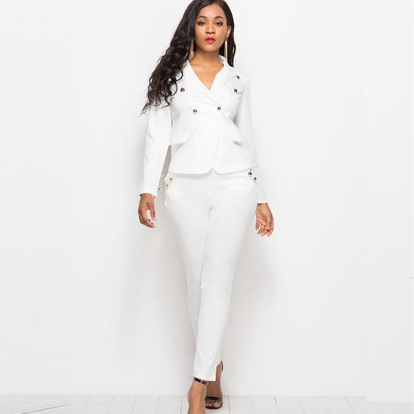 

мода two piece set женщин blazer костюм двойной брестед с длинным рукавом blazer куртка pant бизнес офис wear set, White;black
