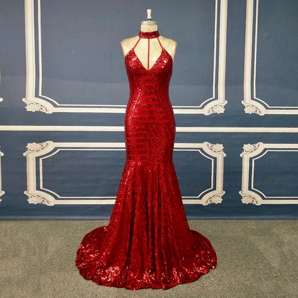 

party dresses halter dark red sequin mermaid girls wear long prom, White;black