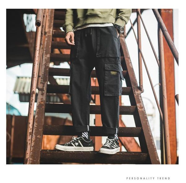 

mult pocket pants designer spring summer straight cargo pant males loose casual street style clothing mens vintage, Black