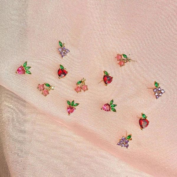 

100% 925 sterling silver cute lovely girl small stud colorful delicious fruit stud earring cherry grape apple straberry, Golden;silver