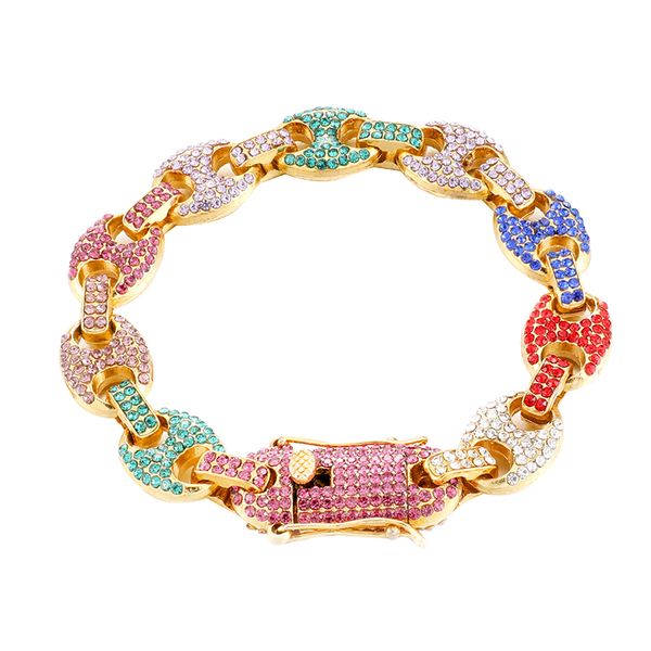

us7 colorful bling iced out coffee beans bracelet puffed marine chain 12mm hip hop link bracelets jewelry for man, Black