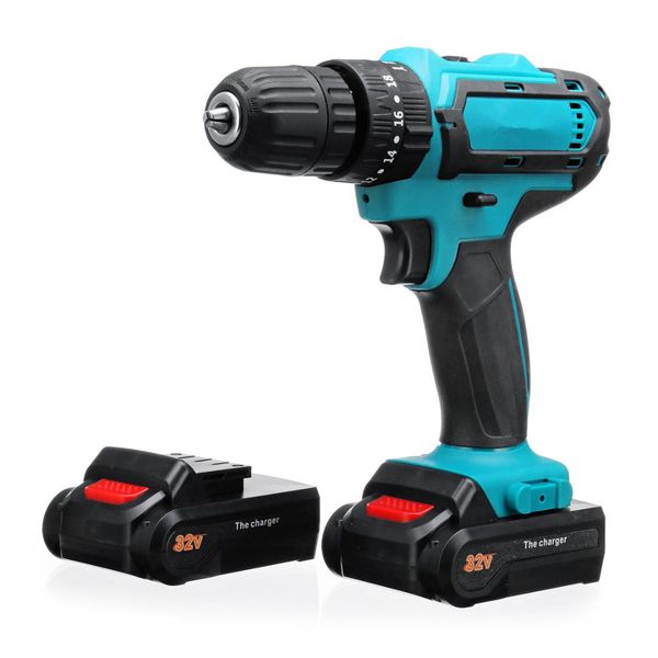 

cordless drill 32v max electric screwdriver 2 batteries 2 speed impact drill power driver 3 in1 hand power tool