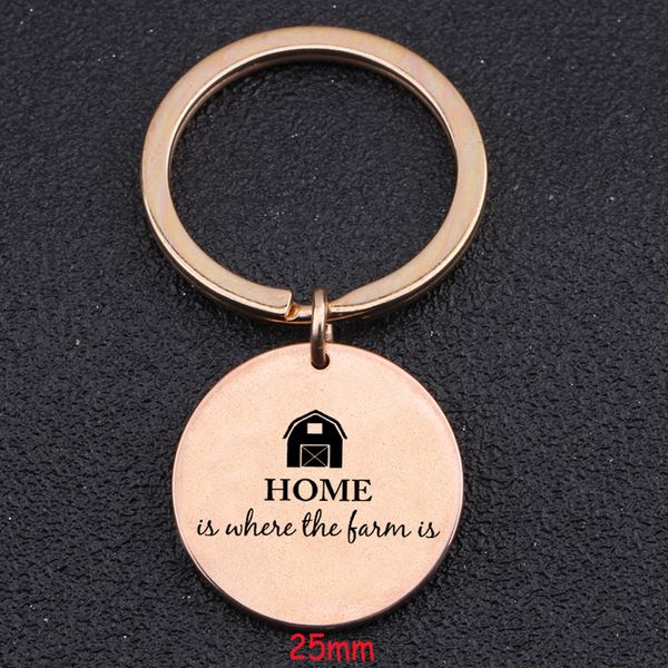 

engraved home is where the farm is round keychain for farmer gift father gift men exclusive tag key ring holder charm tag, Silver
