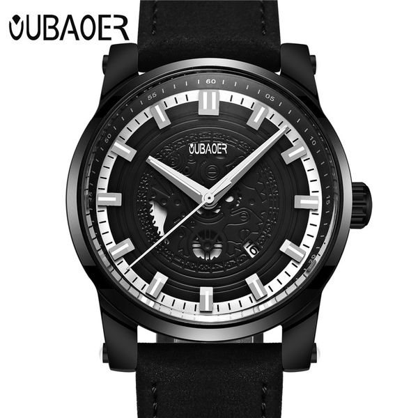 

oubaoer mens watches quartz watches fashion clock sport casual wristwatches leather watch man, Slivery;brown