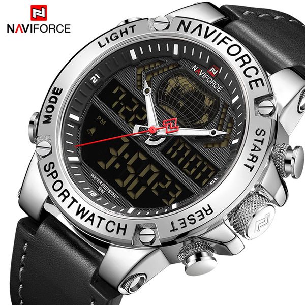 

naviforce watch men brand luxury digital analog sport wristwatch military genuine leather male clock relogio masculino 9164 ly191213, Slivery;brown