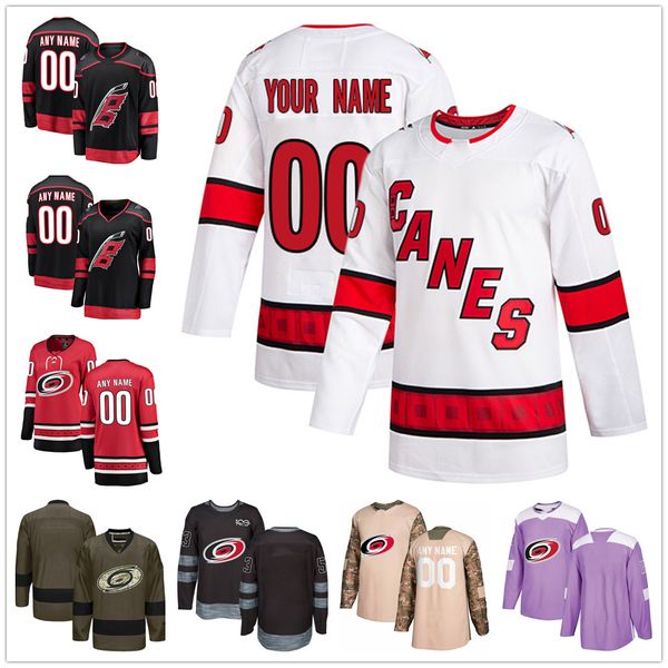 

custom carolina hurricanes jerseys 20 aho 37 andrei svechnikov 14 justin williams 86 teuvo teravainen 11 staal de haan faulk ferland pesce, Black;red