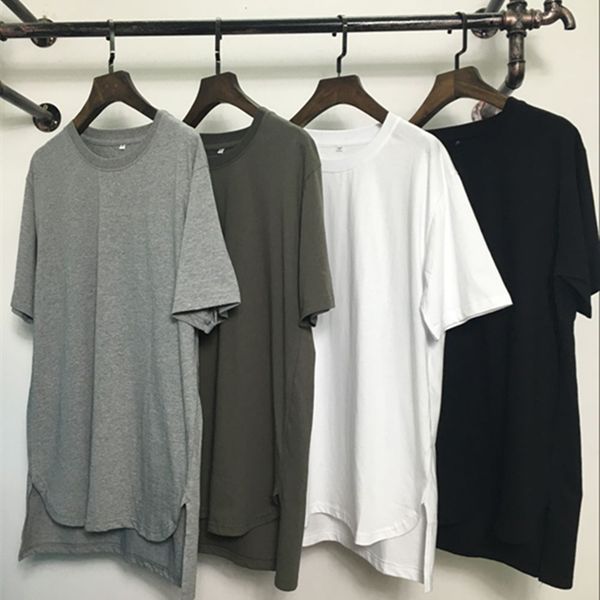 

new streetwear men extended t-shirt cotton swag mens t shirts solid hip hop t shirt men's tees top, White;black