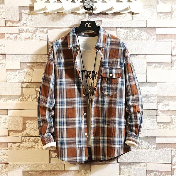 

fashion men's casual plaid long sleeve turn-down shirts blouses, White;black