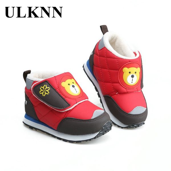

ulknn boots for children kids boots girls bear casual shoes boys thickened dirt-resistant warm cartoon waterproof plush footwear, Black;grey