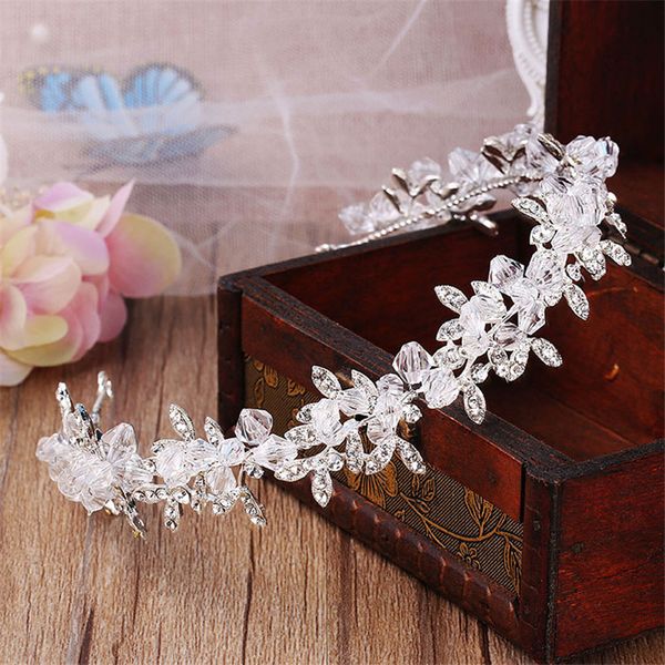 

handmade clear crystal and beads wedding tiara bride headbands women prom headdress wedding bridal hair jewelry accessories, Golden;white