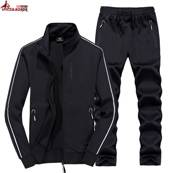 

autumn winter men`s sets sportswear tracksuit jackets + pants men casual gym jogger sporting suits 6xl 7xl 8xl track suit men, Gray