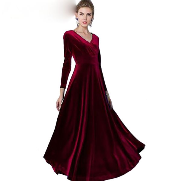

autumn winter dress women 2019 casual vintage ball gown velvet dress plus size 3xl long party dress vestidos, Black;gray