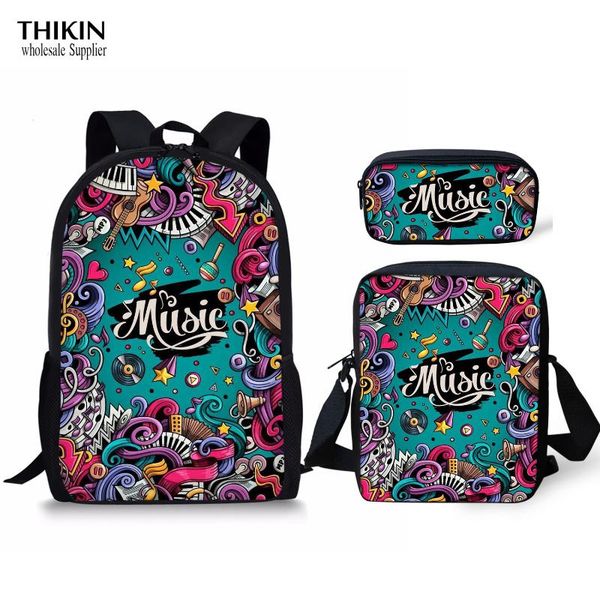 

thikin i love music printing 3pcs children schoolbags middle school student backpacks for teen girls casual school bag custom