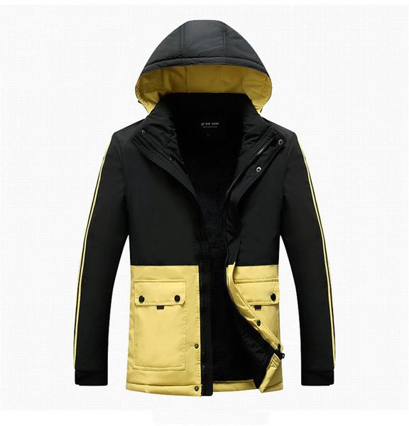 

panelled mens winter designer jackets fashion mulit pockets zipper hooded cotton jackets casual warm males clothing, Black;brown