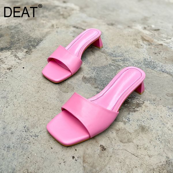 

deat] 2020 new spring summer square toe shallow simple pu leather simple high heels slippers women shoes fashion tide 10h600, Black