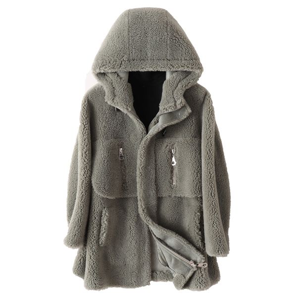 

real wool fur coat jacket with hoody autumn winter women fur trench outerwear coats vf7076, Black