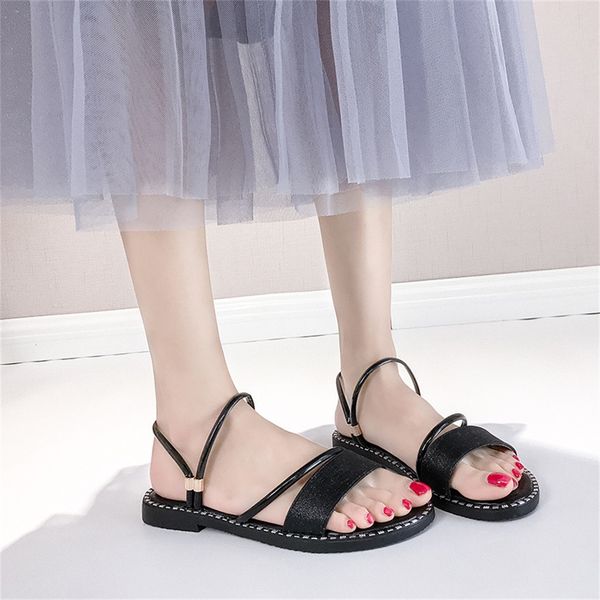 

casual bling sandals women's fashion outdoor slippers summer autumn sandals flat with shoes slides plus size footwear lady girl, Black