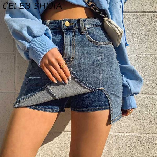 

shijia new summer split mini skirts woman high waist elastic skirt shorts female korean casual street wear clothing 2020, Black