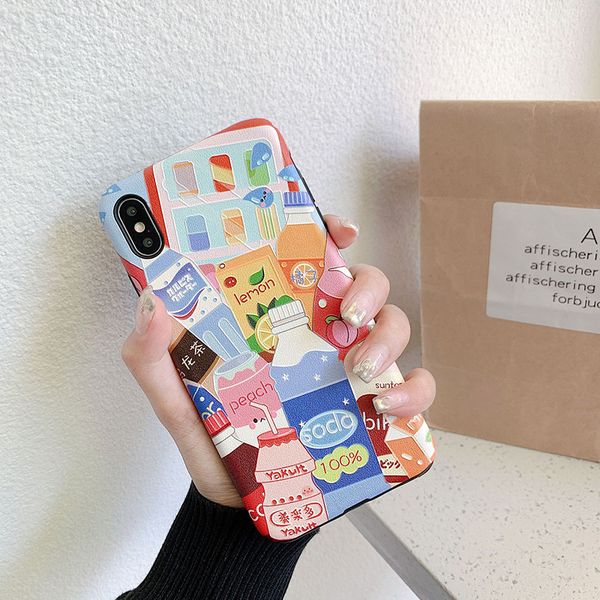 

for iphone xs max xr phone case creative illustration drink collection 6 7 8 x plus silk embossed imd soft cell phone cases