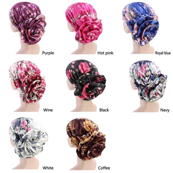 

woman big flower turban hair accessories elastic cloth hair bands hat chemo beanie ladies muslim cap for loss ing