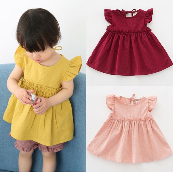 Bebê Girls Dress 100% de algodão vestido de princesa vôo luva meninas vestidos de verão as crianças roupas Boutique Kids Clothing 5 cores doces DW2480
