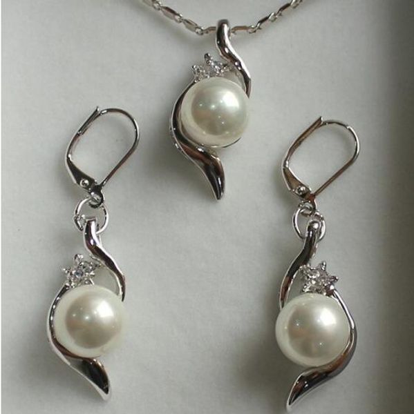 

jewelry pearl set perfect match beautiful jewelry set 10mm white shell pearl pendant & earring ing, Silver