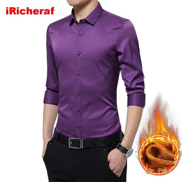 

iricheraf new autumn winter men fleece warm shirt male fashion solid long sleeve business big size shirt thick warm shirts -5xl, White;black