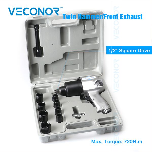 

1/2 inch square drive pneumatic air impact socket wrench kit twin hammer high torque with box packed professtional tool