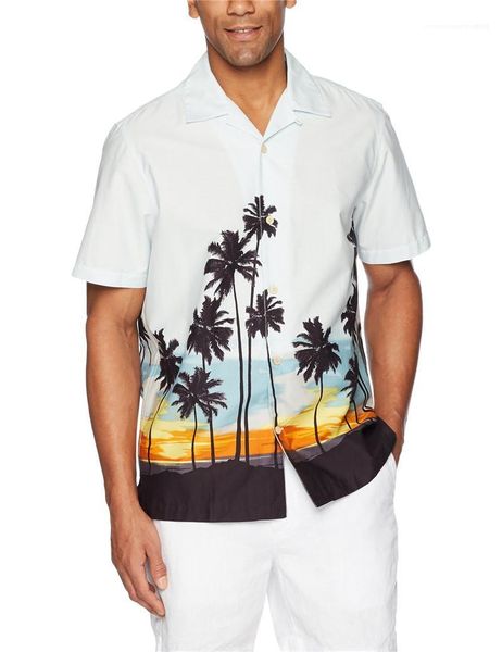 

short sleeved mens flower printed casual shirts hawaii men beach shirt turn down collar, White;black