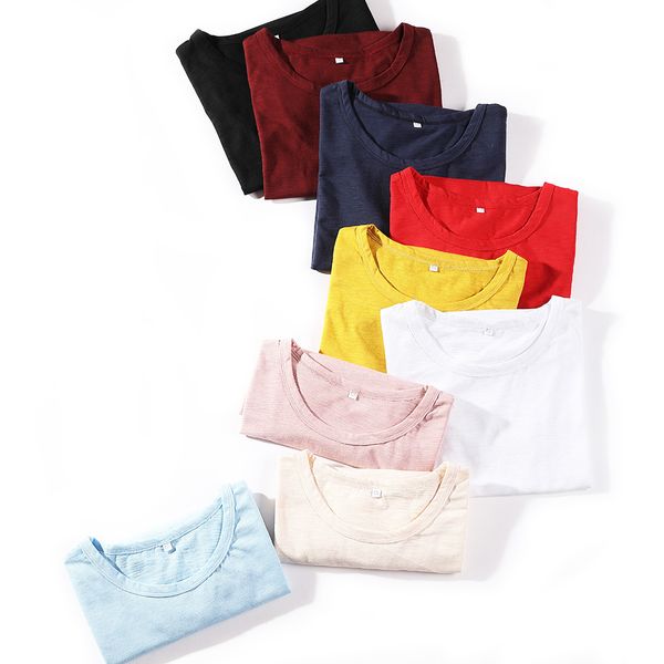

100% cotton pink t-shirt female short-sleeved female 2019 new tide summer dress loose solid color bamboo cotton shirt, White