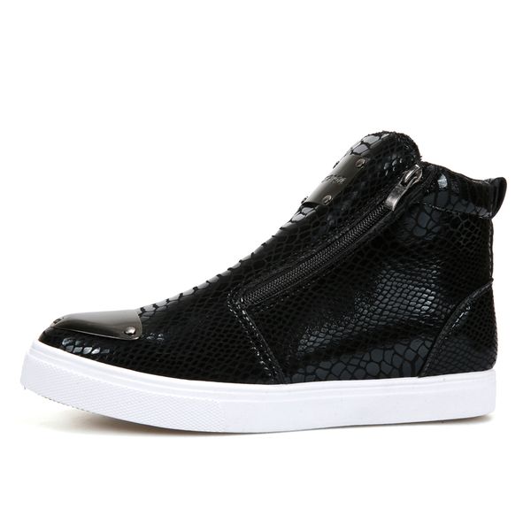 

trend spring and autumn men youth casual shoes gold pu leather sneakers man high casual men shoes designer sneakers for, Black