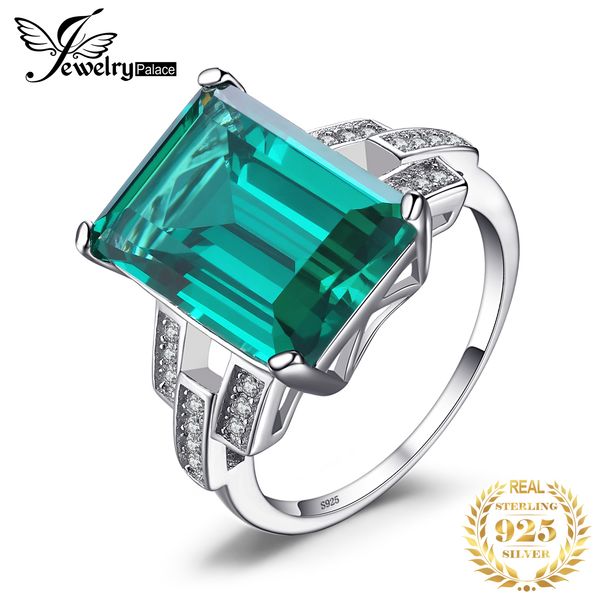 

jewelrypalace 5.9ct created nano emerald ring 925 sterling silver rings for women engagement ring silver 925 gemstones jewelry ly191217, Slivery;golden
