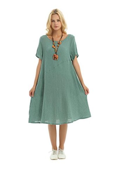 

anysize fresh spring summer linen&cotton dress plus size clothing y74, Black;gray