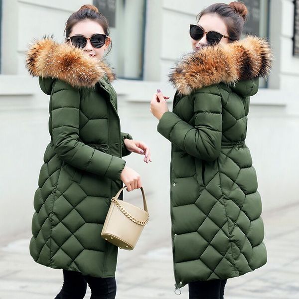 

natural raccoon fur collar 2019 winter jacket women winter coat long thick parkas women down jacket female warm outerwear, Tan;black
