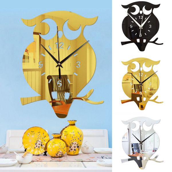 Diy Modern 3d Owl Creative Mirror Animal Shaped Wall Clock Home Office Interior Living Room Dining Kitchen Decor Decorative - Owl Shaped Wall Clocks Diy Modern 3d Owl Creative Mirror Animal Shaped Wall Clock Home Office Interior Living Room Dining Kitchen Decor Decorative - Owl Shaped Wall Clocks